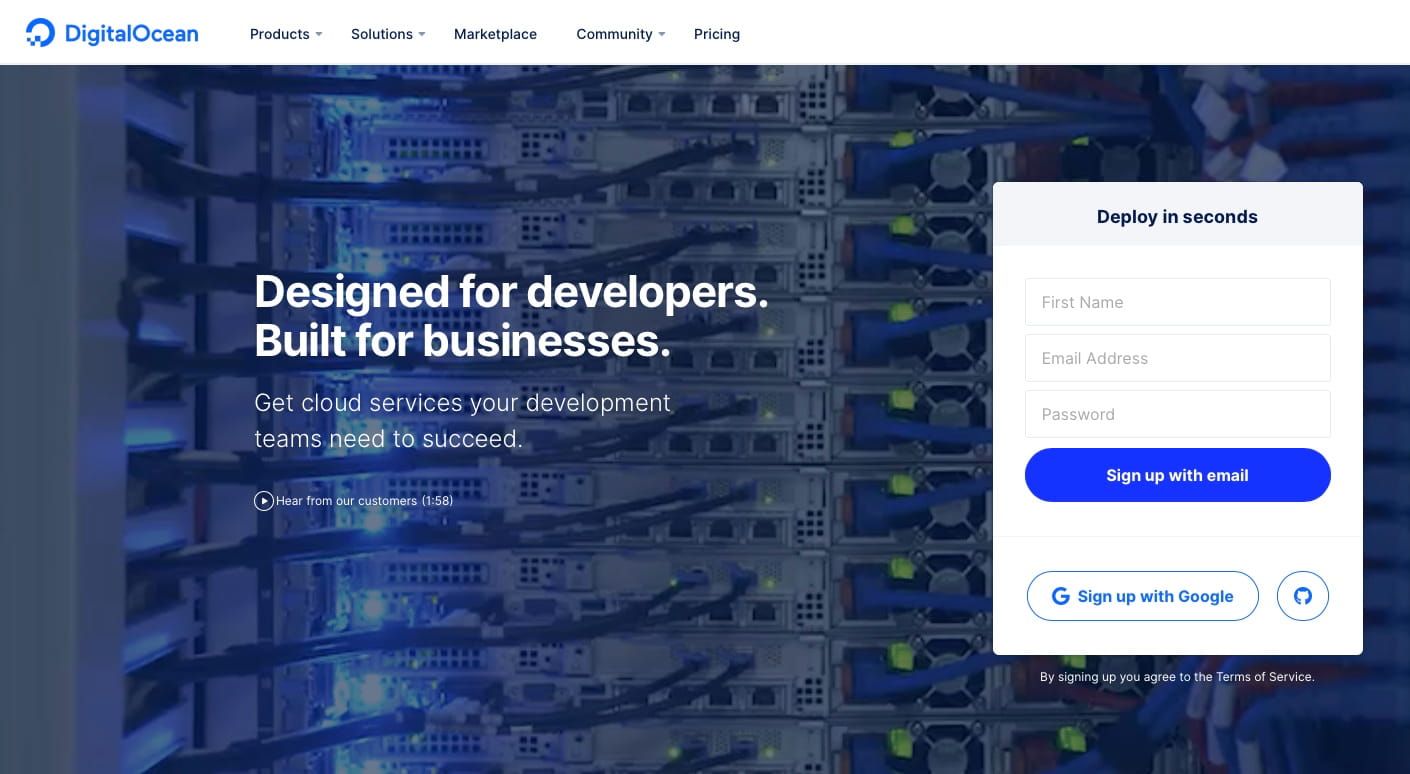 Sign up with DigitalOcean